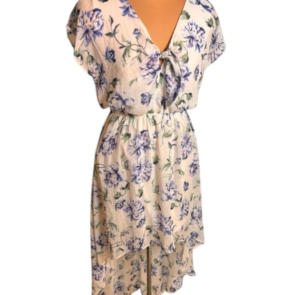 Lily Rose Blue Floral High Low Dress Flutter Sleeve V Neck Size Small
